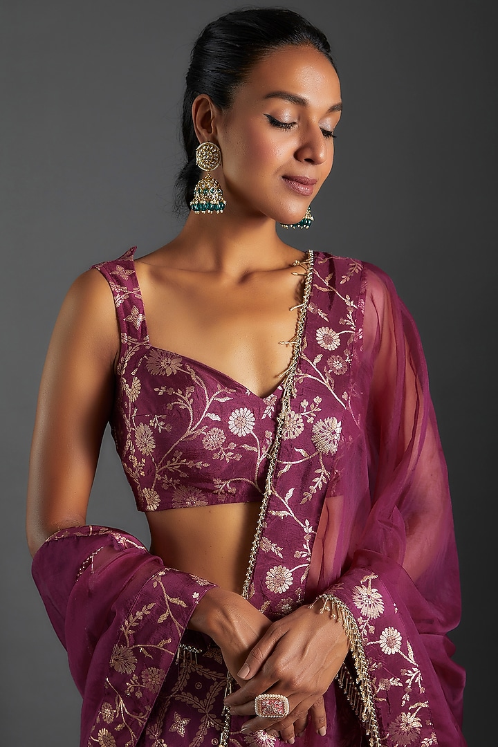 Purple Brocade Sharara Set For Girls by Mei & Zu at Pernia's Pop Up Shop