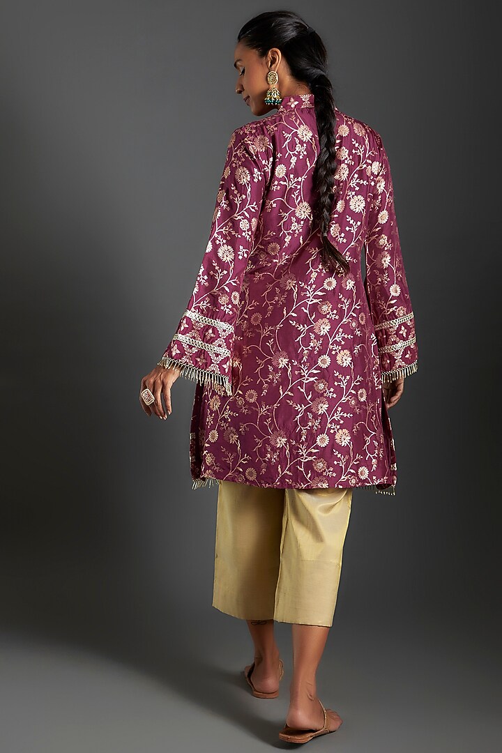 Purple Brocade Kurta Set For Girls by Mei & Zu at Pernia's Pop Up Shop