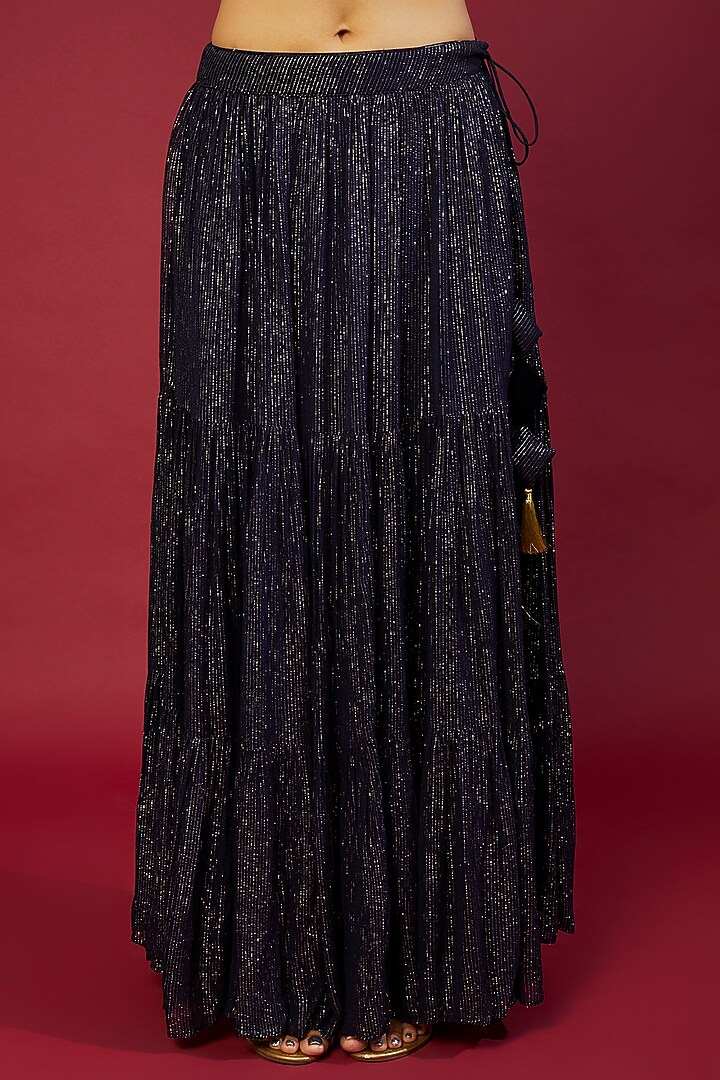 Midnight Blue Georgette Embroidered Lehenga Set For Girls by Mei & Zu at Pernia's Pop Up Shop