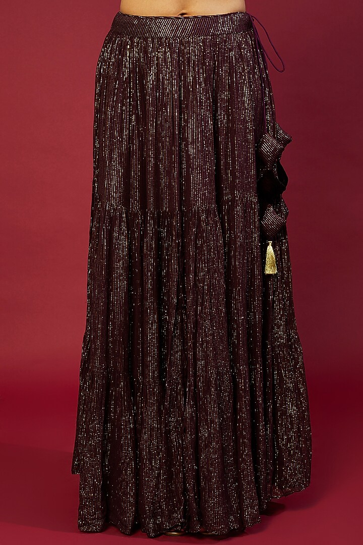 Wine Georgette Embroidered Lehenga Set For Girls by Mei & Zu at Pernia's Pop Up Shop