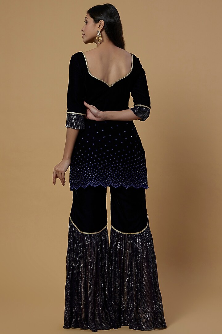 Midnight Blue Shimmer Georgette Sharara Set For Girls by Mei & Zu at Pernia's Pop Up Shop