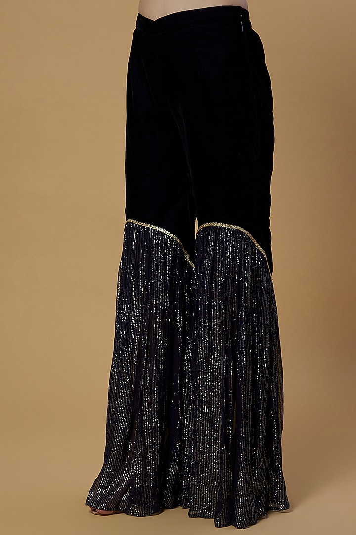 Midnight Blue Shimmer Georgette Sharara Set For Girls by Mei & Zu at Pernia's Pop Up Shop