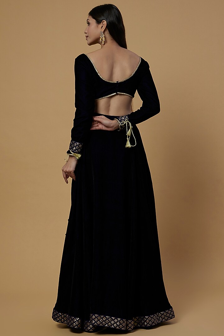 Midnight Blue Embroidered Lehenga Set For Girls by Mei & Zu at Pernia's Pop Up Shop
