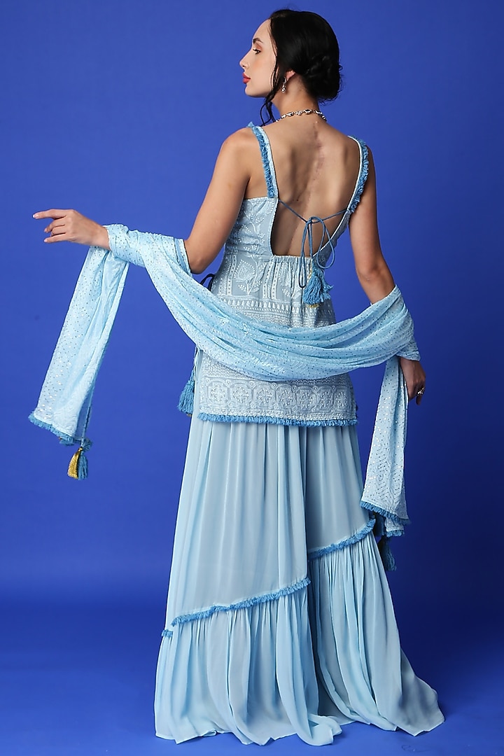 Ice Blue Georgette Lehenga Set For Girls by Mei & Zu at Pernia's Pop Up Shop