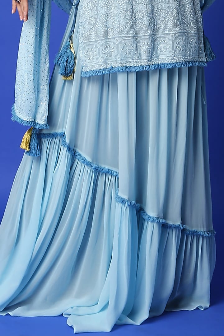 Ice Blue Georgette Lehenga Set For Girls by Mei & Zu at Pernia's Pop Up Shop