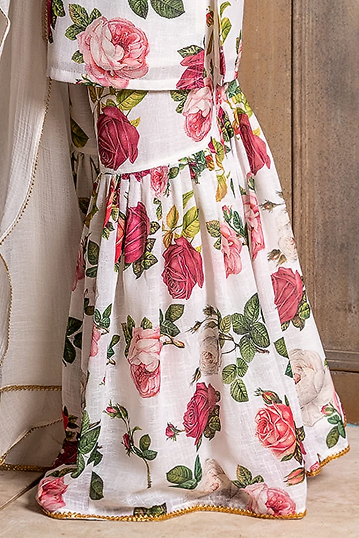 Ivory Printed Gharara Set For Girls by Mei & Zu at Pernia's Pop Up Shop