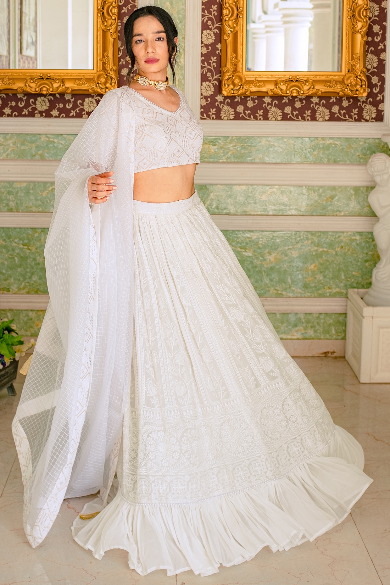 Pink Chikankari lehenga choli with Dupatta Indian Wedding dress Mehend –  Arisen