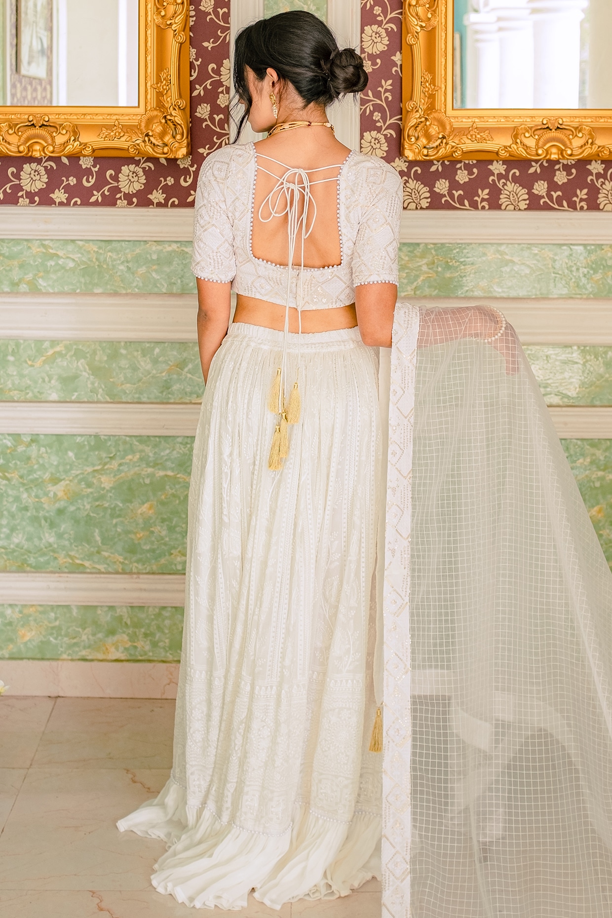 White Lehenga And Crop Top In Georgette With Abla Work – Akashi designer  studio