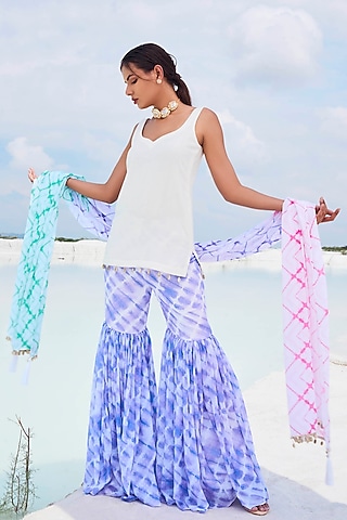 Purple Tie-Dye Printed Sharara Set For Girls by Mei & Zu