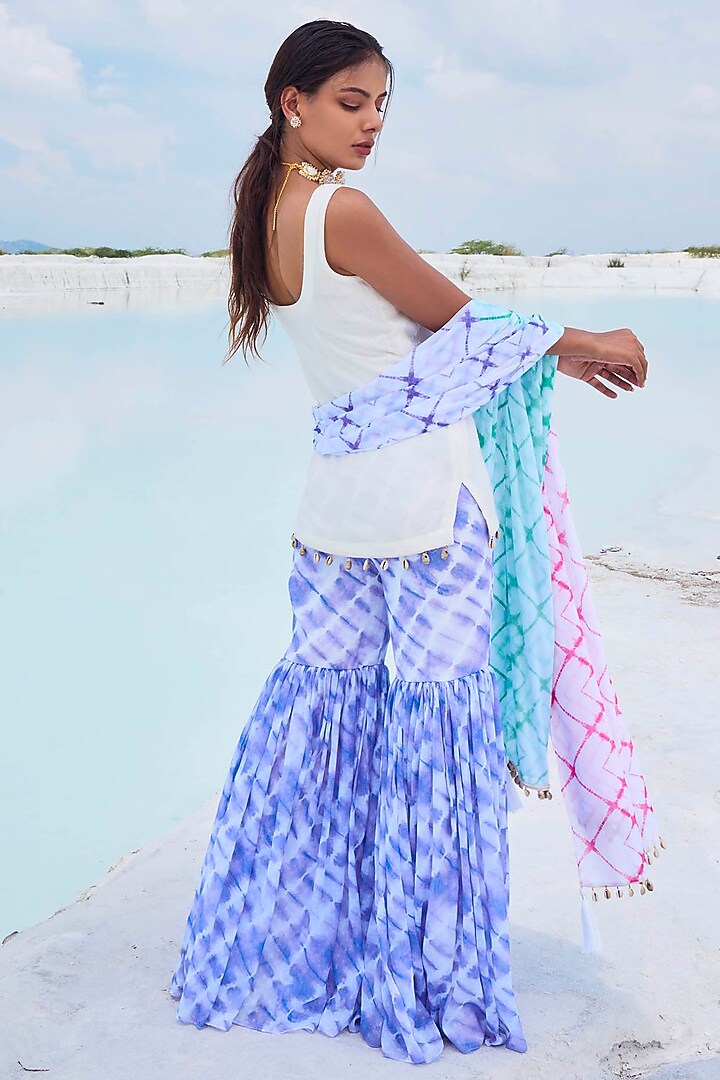 Purple Tie-Dye Printed Sharara Set For Girls by Mei & Zu at Pernia's Pop Up Shop