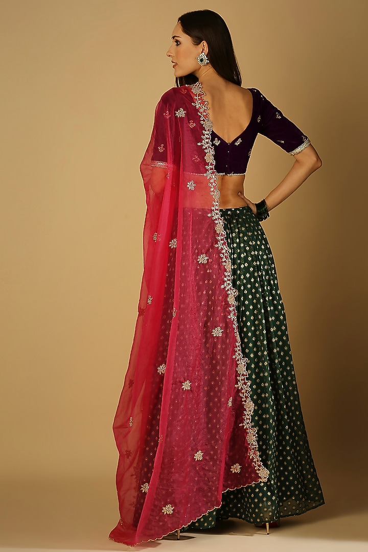 Purple Brocade Georgette Brocade Lehenga Set For Girls by Mei & Zu at Pernia's Pop Up Shop