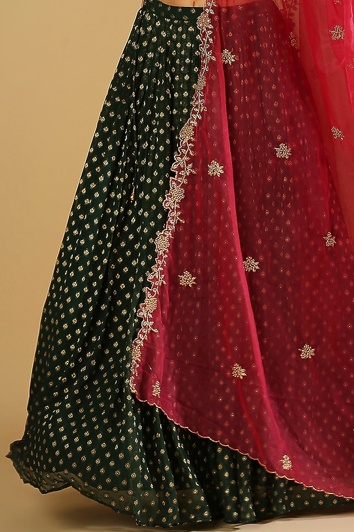 Purple Brocade Georgette Brocade Lehenga Set For Girls by Mei & Zu at Pernia's Pop Up Shop