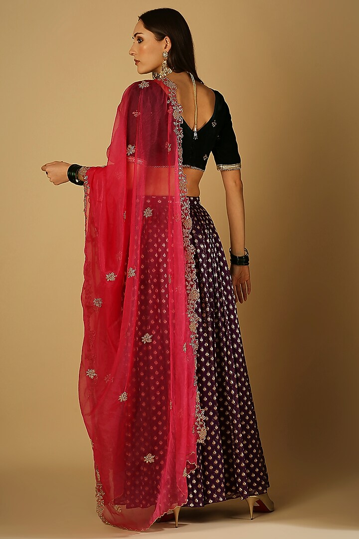 Violet Georgette Brocade Lehenga Set For Girls by Mei & Zu at Pernia's Pop Up Shop