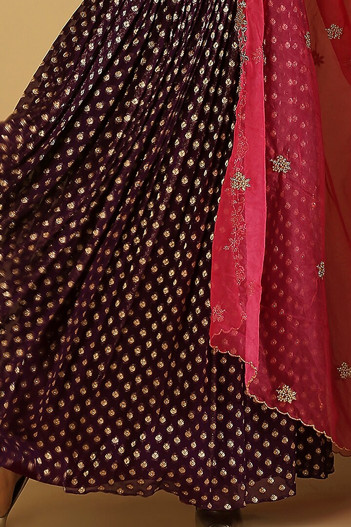 Violet Georgette Brocade Lehenga Set For Girls by Mei & Zu at Pernia's Pop Up Shop