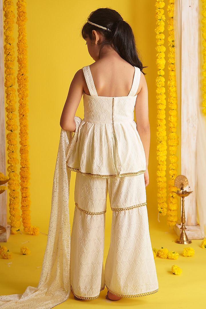 Off-White Rayon Embroidered Sharara Set For Girls by Mei & Zu at Pernia's Pop Up Shop