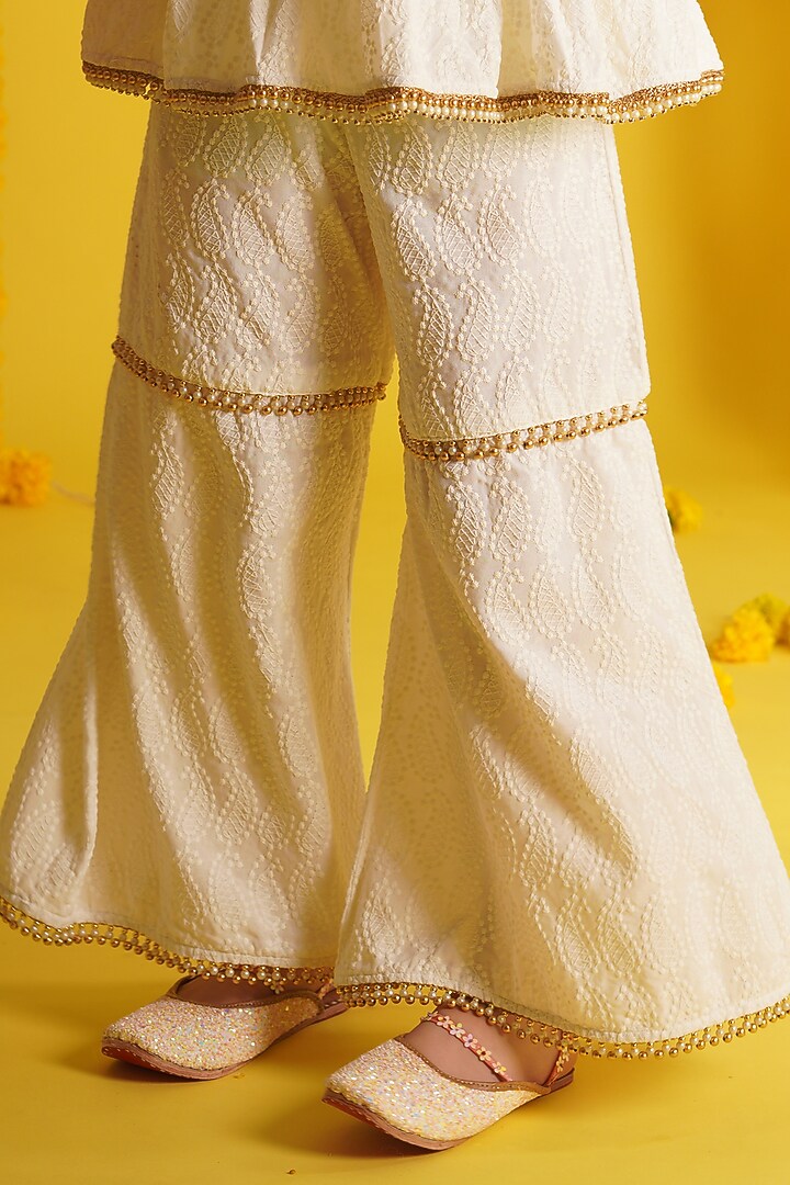Off-White Rayon Embroidered Sharara Set For Girls by Mei & Zu at Pernia's Pop Up Shop