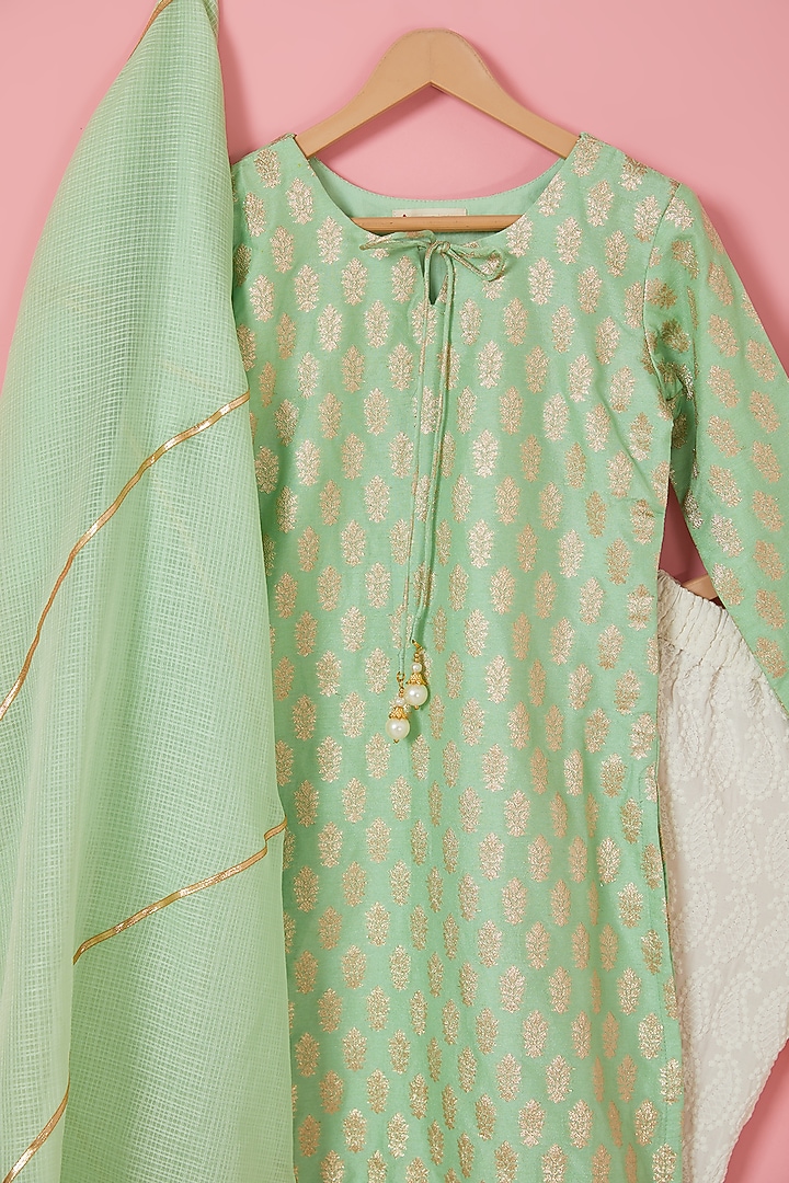 Off-White Rayon Embellished Sharara Set For Girls by Mei & Zu at Pernia's Pop Up Shop