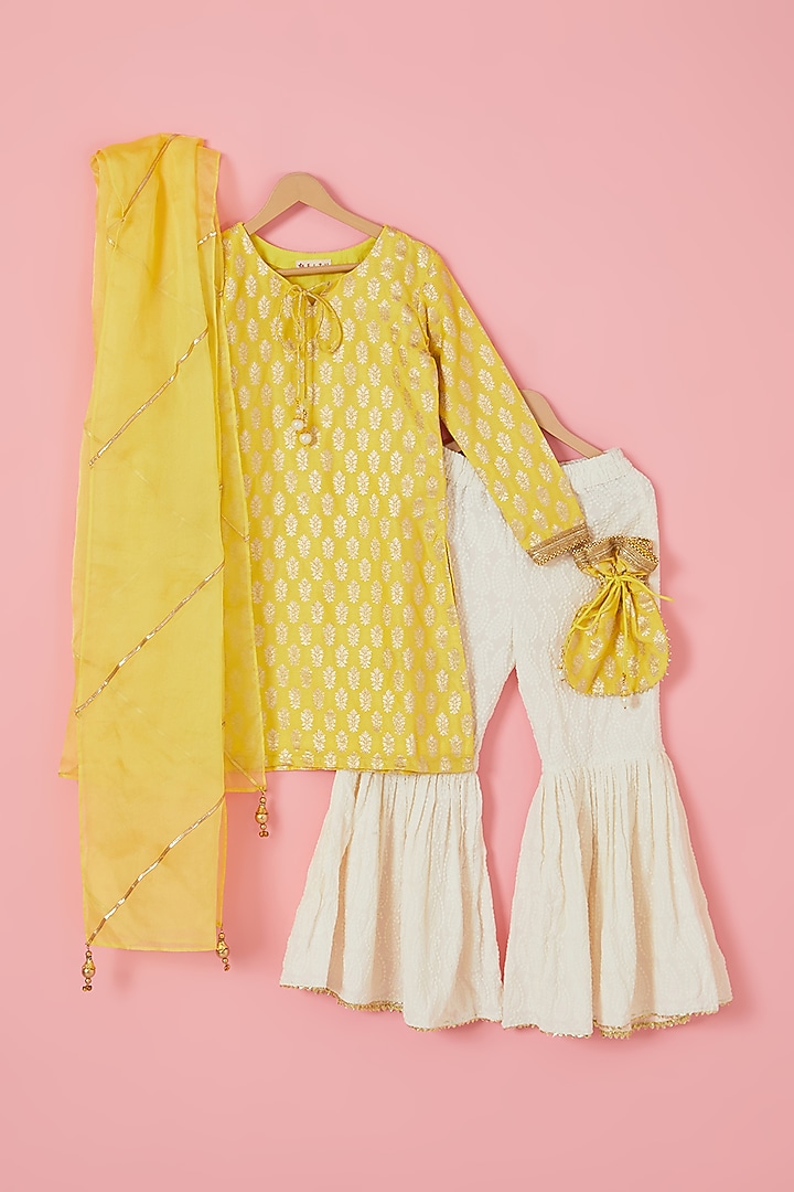 Off-White Rayon Embellished Sharara Set For Girls by Mei & Zu at Pernia's Pop Up Shop