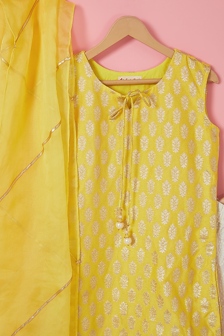 Off-White Rayon Embellished Sharara Set For Girls by Mei & Zu at Pernia's Pop Up Shop
