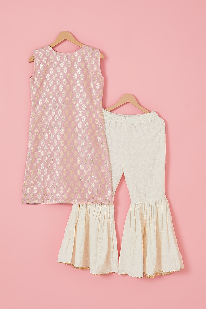 Off-White Rayon Embellished Sharara Set For Girls by Mei & Zu at Pernia's Pop Up Shop