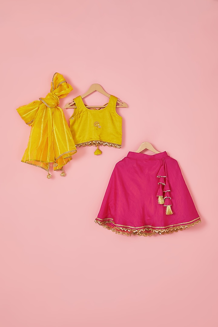Pink Blended Silk Sequins Embroidered Lehenga Set For Girls by Mei & Zu at Pernia's Pop Up Shop