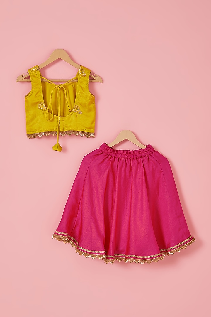 Pink Blended Silk Sequins Embroidered Lehenga Set For Girls by Mei & Zu at Pernia's Pop Up Shop