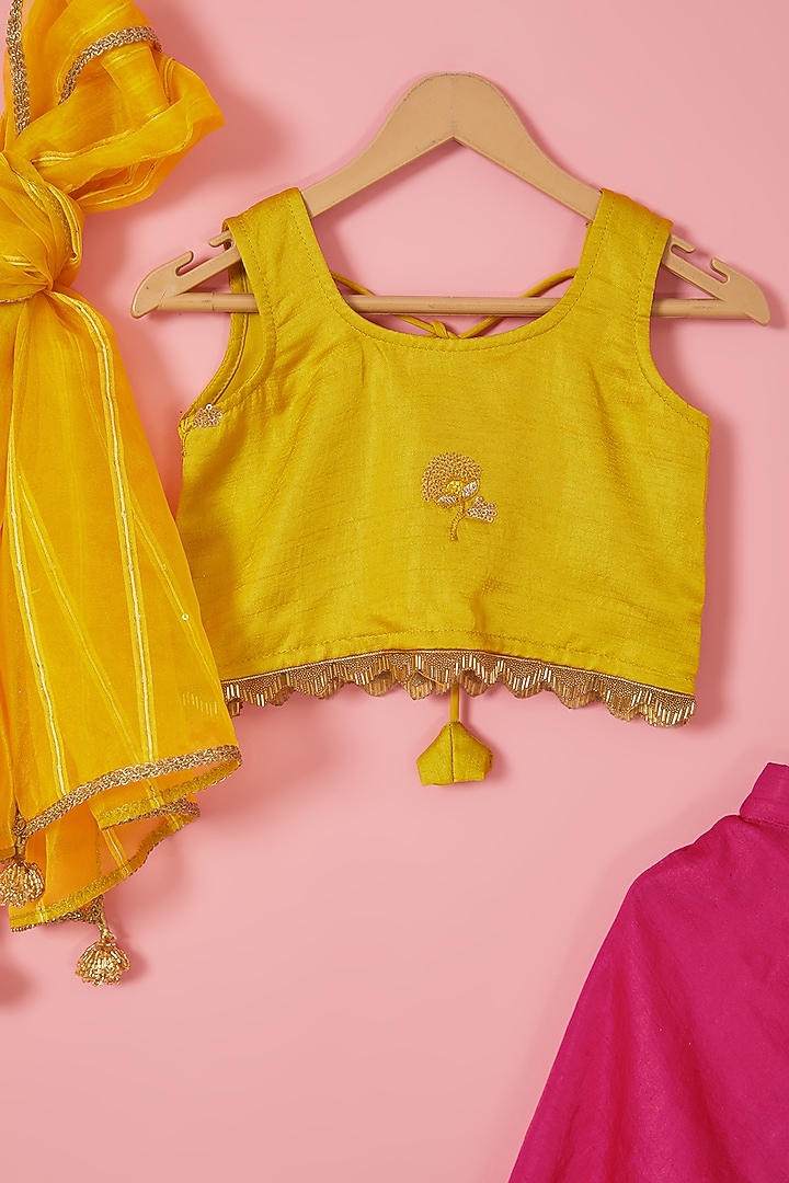 Pink Blended Silk Sequins Embroidered Lehenga Set For Girls by Mei & Zu at Pernia's Pop Up Shop