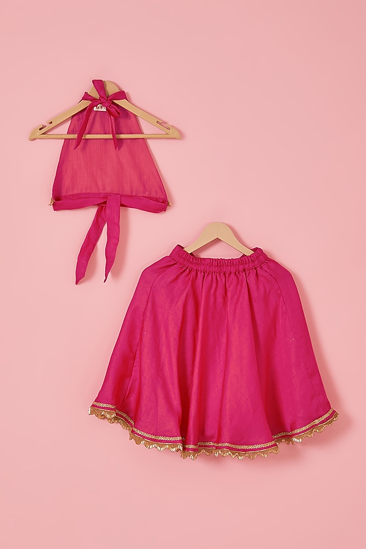 Pink Blended Silk Tassels Embroidered Lehenga Set For Girls by Mei & Zu at Pernia's Pop Up Shop