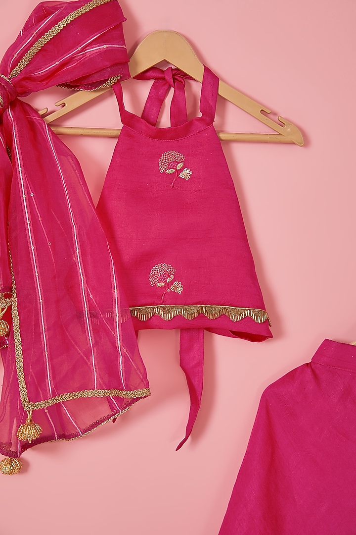 Pink Blended Silk Tassels Embroidered Lehenga Set For Girls by Mei & Zu at Pernia's Pop Up Shop