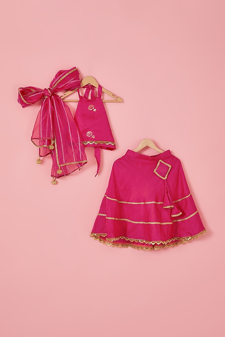 Pink Blended Silk Sequins Embroidered Lehenga Set For Girls by Mei & Zu at Pernia's Pop Up Shop