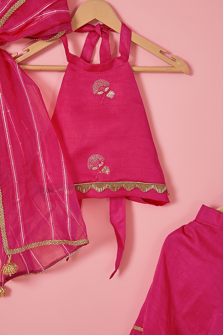 Pink Blended Silk Sequins Embroidered Lehenga Set For Girls by Mei & Zu at Pernia's Pop Up Shop