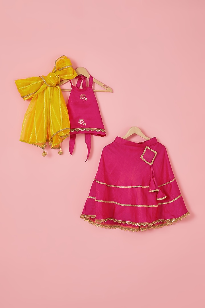 Pink Blended Silk Sequins Embroidered Lehenga Set For Girls by Mei & Zu at Pernia's Pop Up Shop