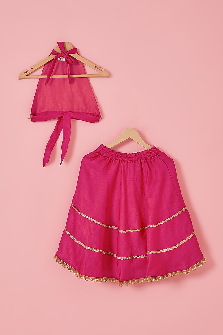 Pink Blended Silk Sequins Embroidered Lehenga Set For Girls by Mei & Zu at Pernia's Pop Up Shop
