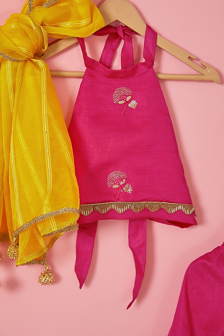Pink Blended Silk Sequins Embroidered Lehenga Set For Girls by Mei & Zu at Pernia's Pop Up Shop