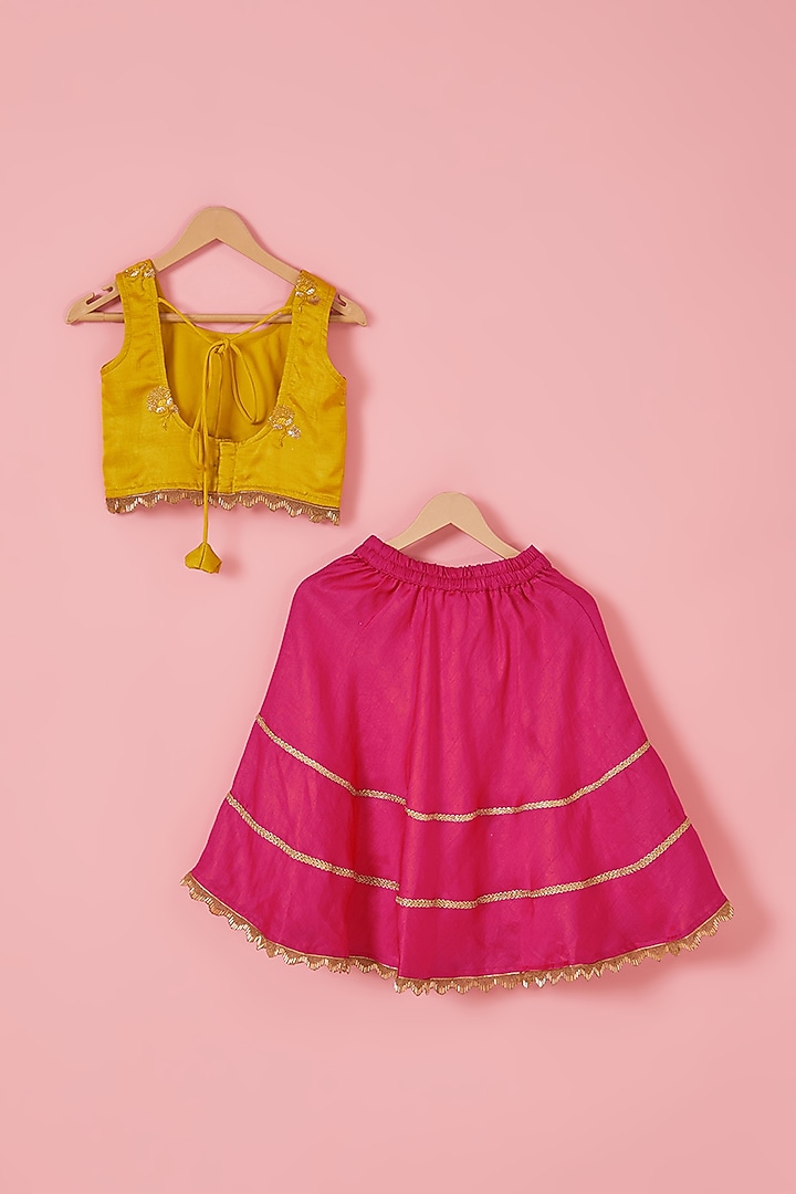 Pink Blended Silk Sequins Embroidered Lehenga Set For Girls by Mei & Zu at Pernia's Pop Up Shop
