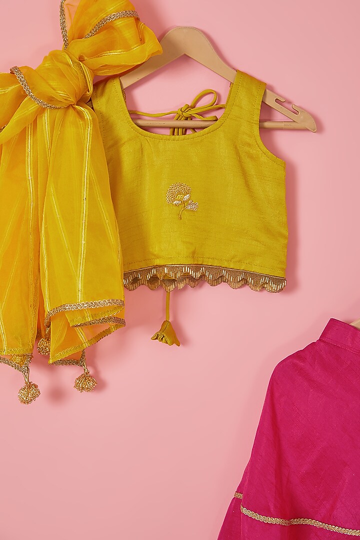 Pink Blended Silk Sequins Embroidered Lehenga Set For Girls by Mei & Zu at Pernia's Pop Up Shop