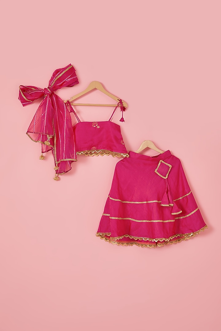 Pink Blended Silk Sequins Embroidered Lehenga Set For Girls by Mei & Zu at Pernia's Pop Up Shop