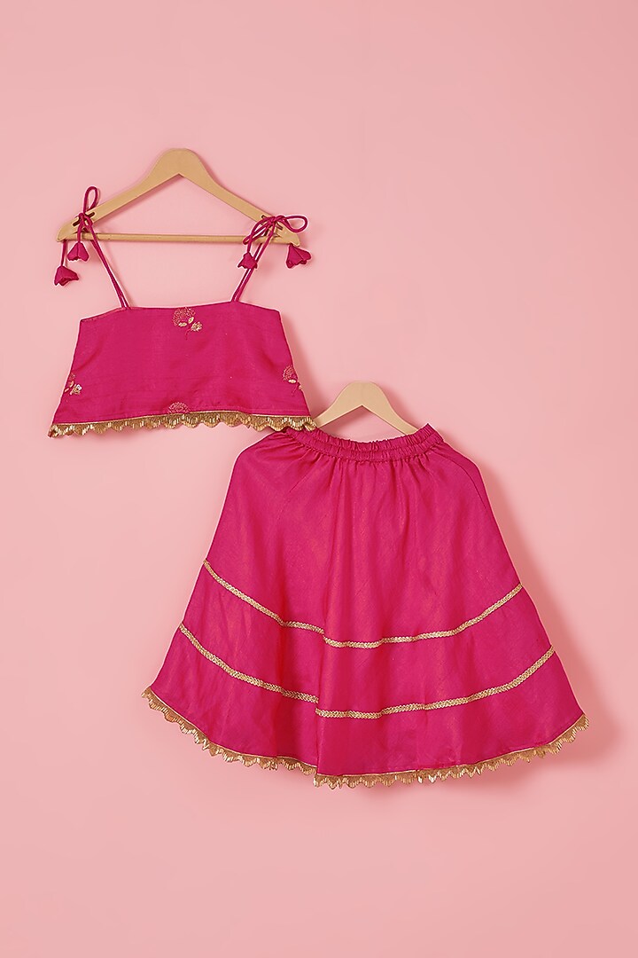 Pink Blended Silk Sequins Embroidered Lehenga Set For Girls by Mei & Zu at Pernia's Pop Up Shop