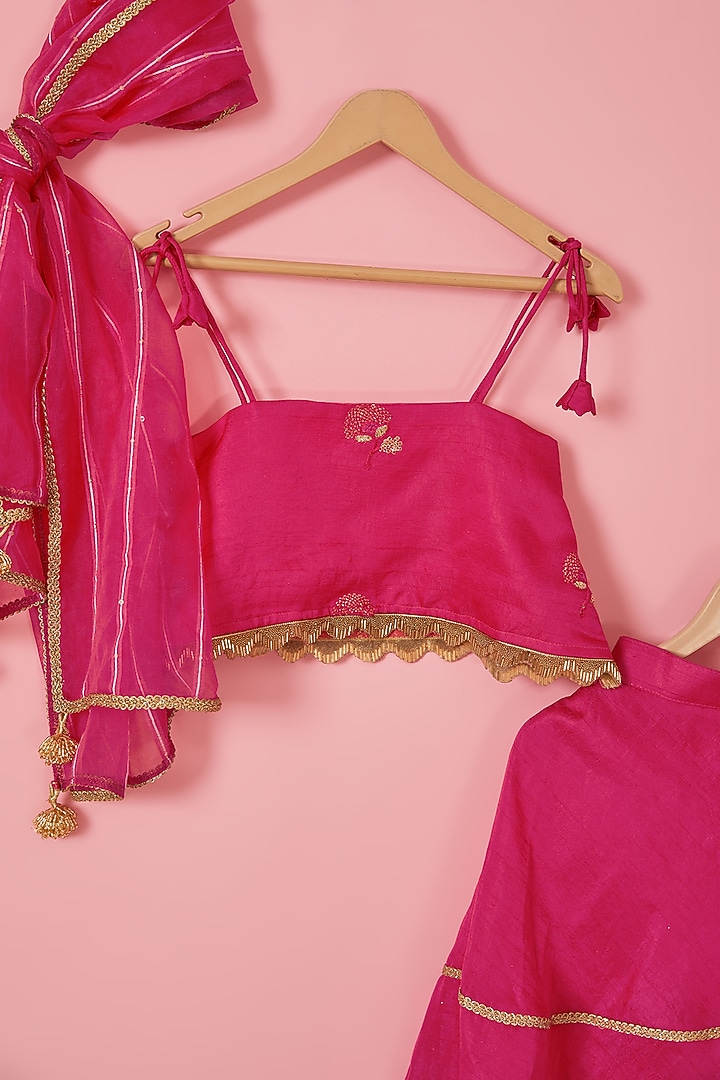 Pink Blended Silk Sequins Embroidered Lehenga Set For Girls by Mei & Zu at Pernia's Pop Up Shop