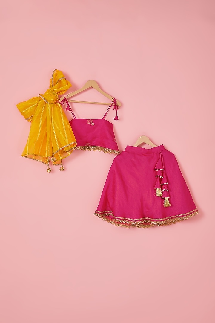 Pink Blended Silk Sequins Embroidered Lehenga Set For Girls by Mei & Zu at Pernia's Pop Up Shop