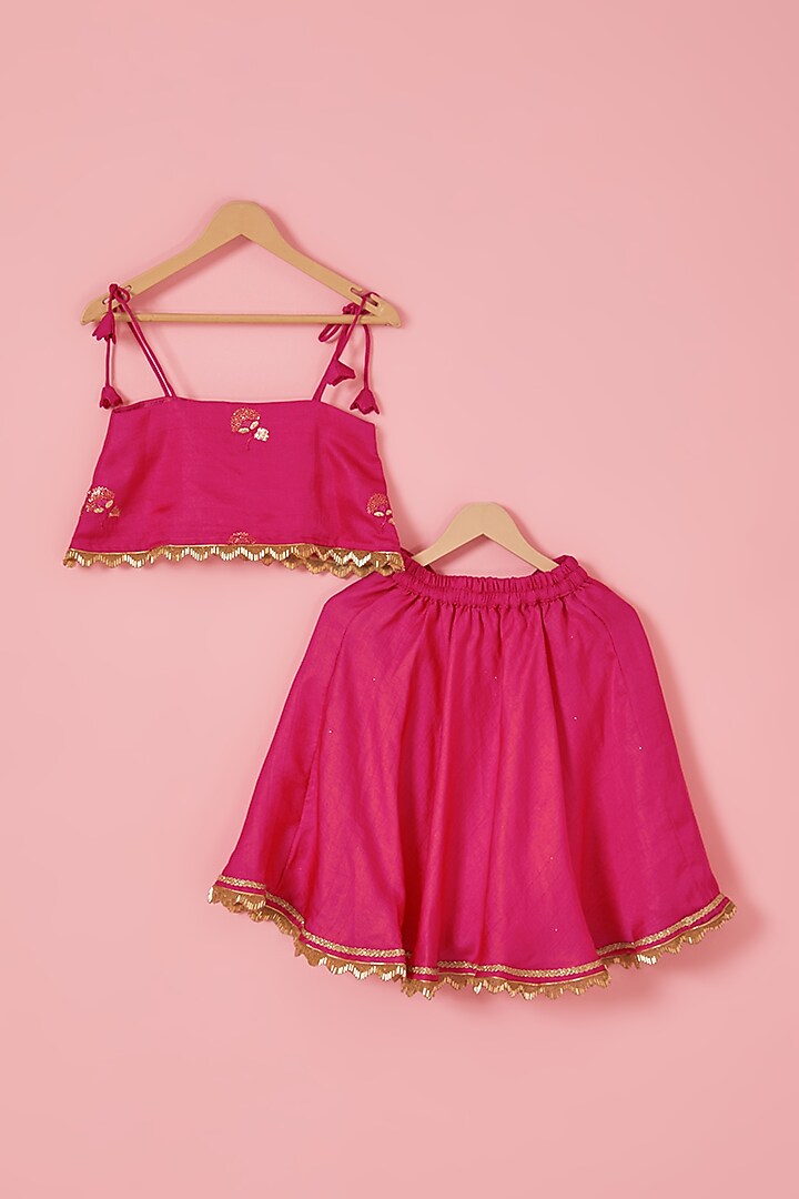 Pink Blended Silk Sequins Embroidered Lehenga Set For Girls by Mei & Zu at Pernia's Pop Up Shop