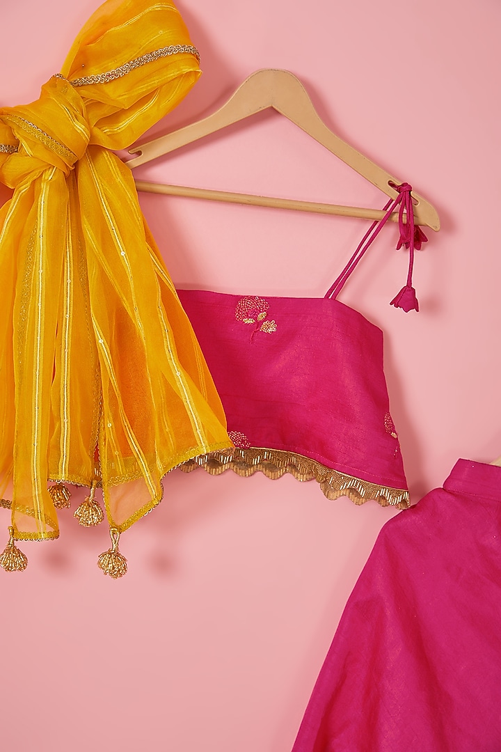 Pink Blended Silk Sequins Embroidered Lehenga Set For Girls by Mei & Zu at Pernia's Pop Up Shop
