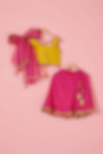 Pink Blended Silk Sequins Embroidered Lehenga Set For Girls by Mei & Zu at Pernia's Pop Up Shop