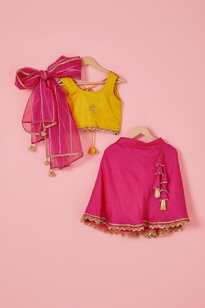Pink Blended Silk Sequins Embroidered Lehenga Set For Girls by Mei & Zu at Pernia's Pop Up Shop