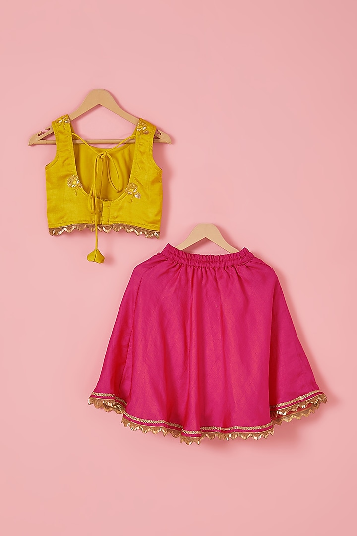 Pink Blended Silk Sequins Embroidered Lehenga Set For Girls by Mei & Zu at Pernia's Pop Up Shop