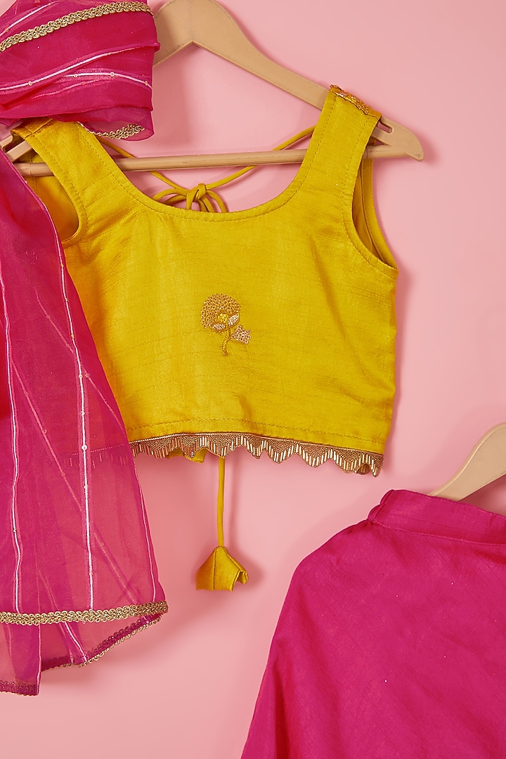 Pink Blended Silk Sequins Embroidered Lehenga Set For Girls by Mei & Zu at Pernia's Pop Up Shop