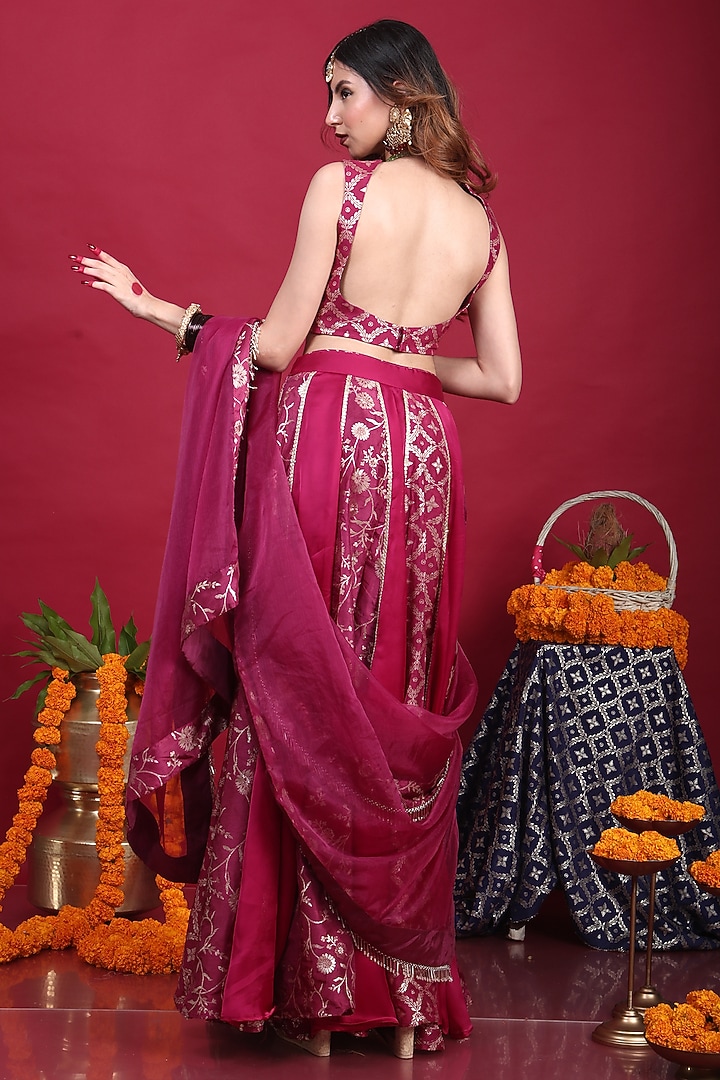 Plum Purple Brocade Lehenga Set For Girls by Mei & Zu at Pernia's Pop Up Shop