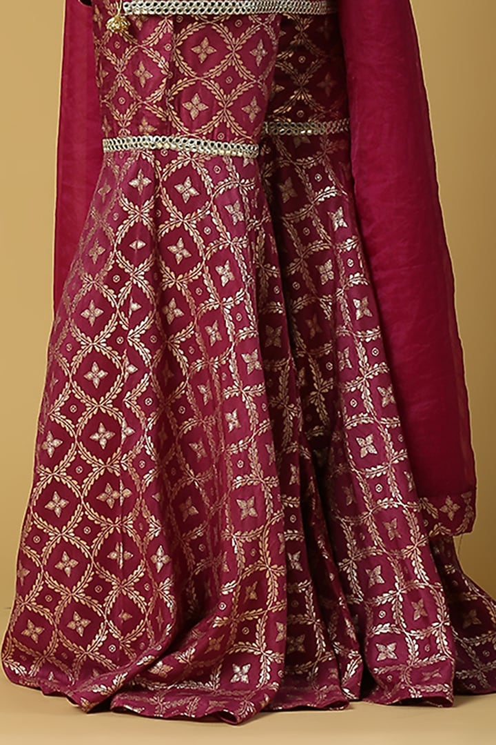 Plum Purple Brocade Gharara Set For Girls by Mei & Zu at Pernia's Pop Up Shop