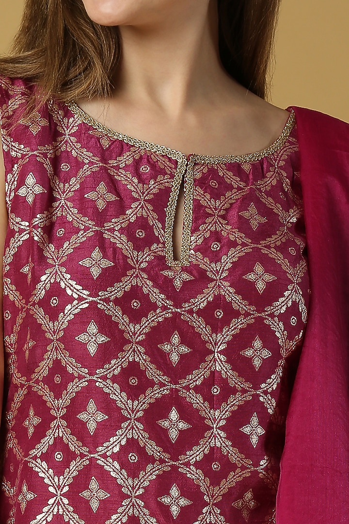 Plum Purple Brocade Gharara Set For Girls by Mei & Zu at Pernia's Pop Up Shop