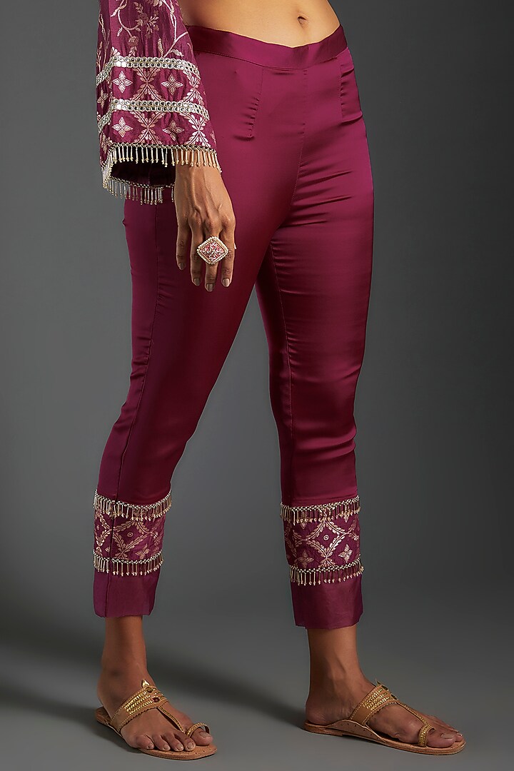 Plum Purple Brocade Printed Kurta Set For Girls by Mei & Zu at Pernia's Pop Up Shop
